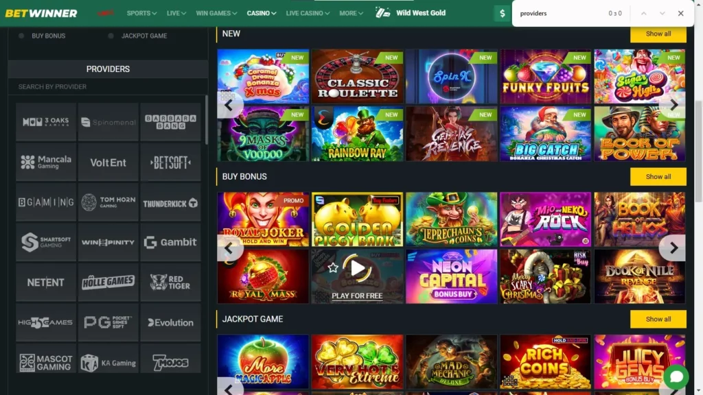 Betwinner Casino Software Providers